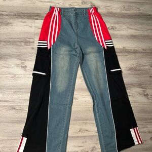 Red and Black Colorblock Jeans
